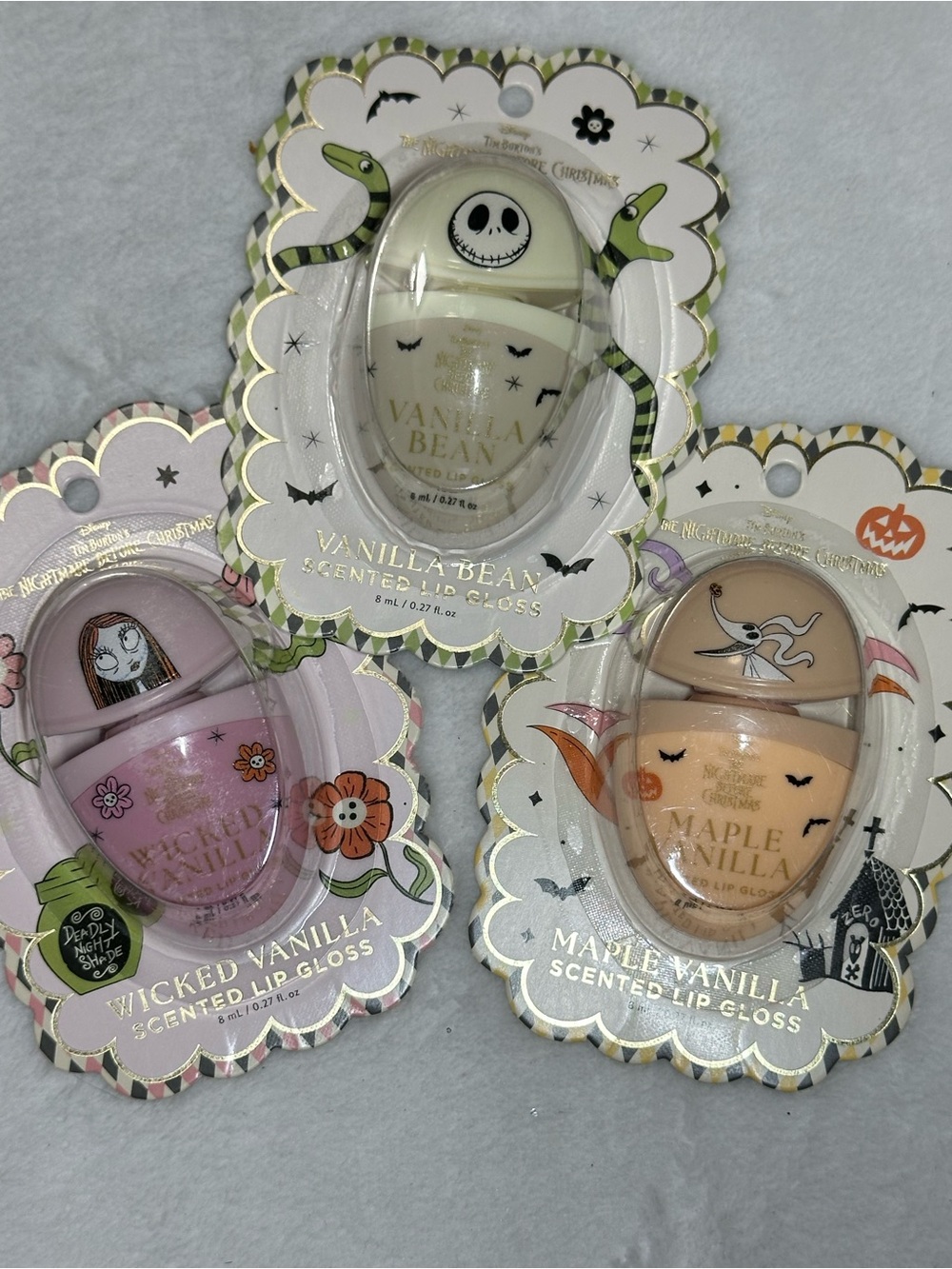 Disney Nightmare Before Christmas Lip Gloss 3pc Lot Jack Sally Zero